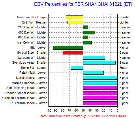 TBR Shanghi 8122L - TRIF23U8122L - FB107805 EBV's - Flying A Wagyu 100% Full Blood Black Wagyu